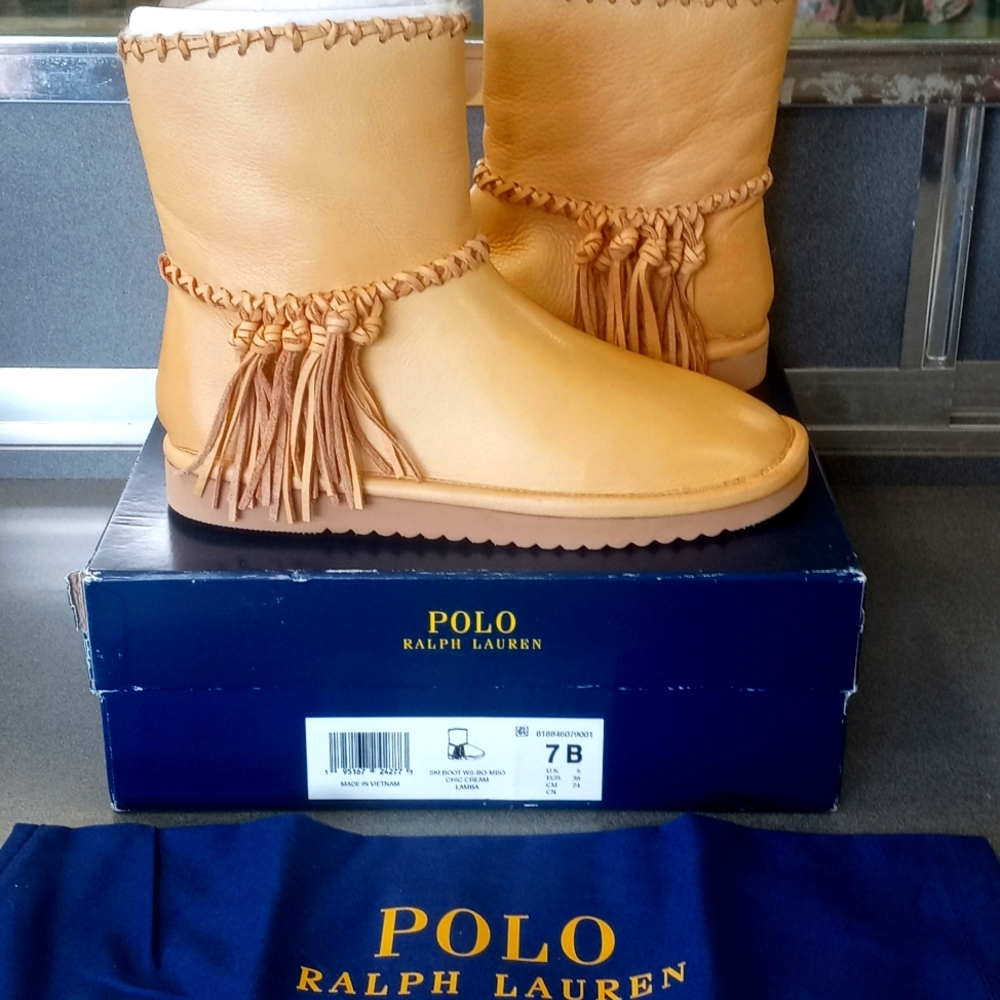 Polo Ralph Lauren Ski Cross Stitch Fringe Leather Faux Fur Western Style Boot